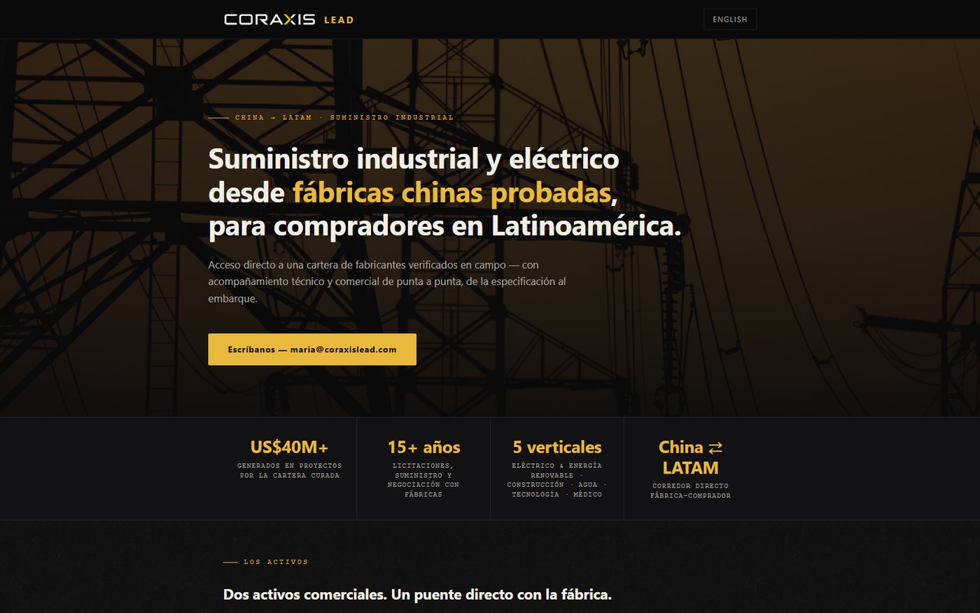 Coraxis Lead website — China–LATAM industrial sourcing