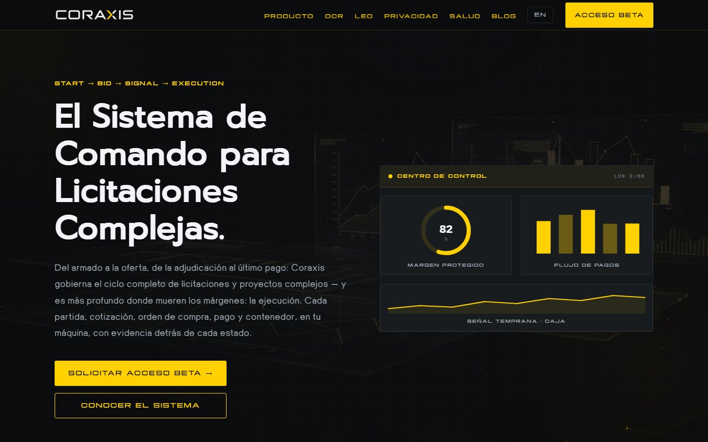 Coraxis website — complex tender management platform